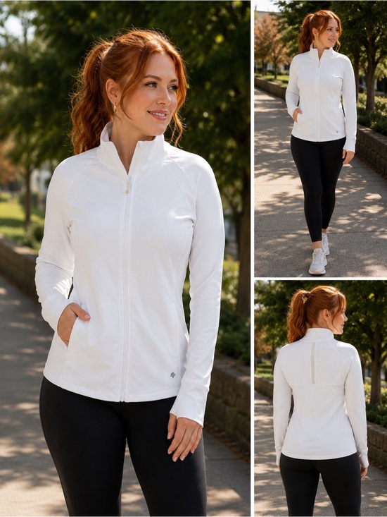 Apana Tops - Apana White Lightweight Active Zip Jacket size M